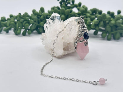 Gemstone Pendulum  12 Faceted Antique Silver Color