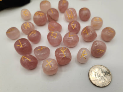 Rose Quartz Rune Sets with Velvet Pouch and Grid