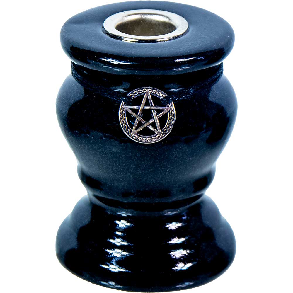 Ceramic Mini Candle Holder Cube - Pentacle Black