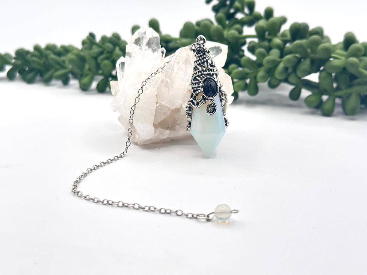 Gemstone Pendulum  12 Faceted Antique Silver Color