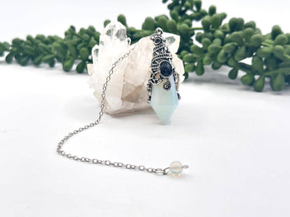 Gemstone Pendulum  12 Faceted Antique Silver Color