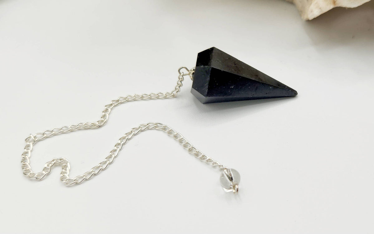 Black Tourmaline Pendulum Pendulum w/Silver Plated Chain