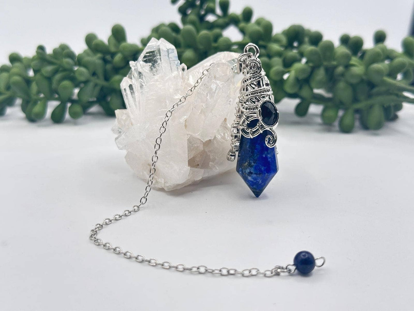Gemstone Pendulum  12 Faceted Antique Silver Color