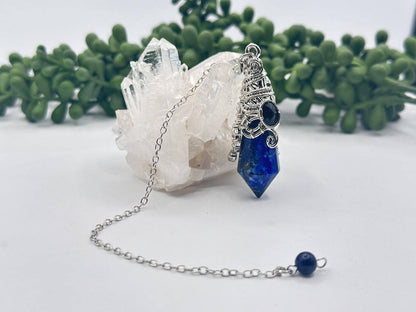 Gemstone Pendulum  12 Faceted Antique Silver Color