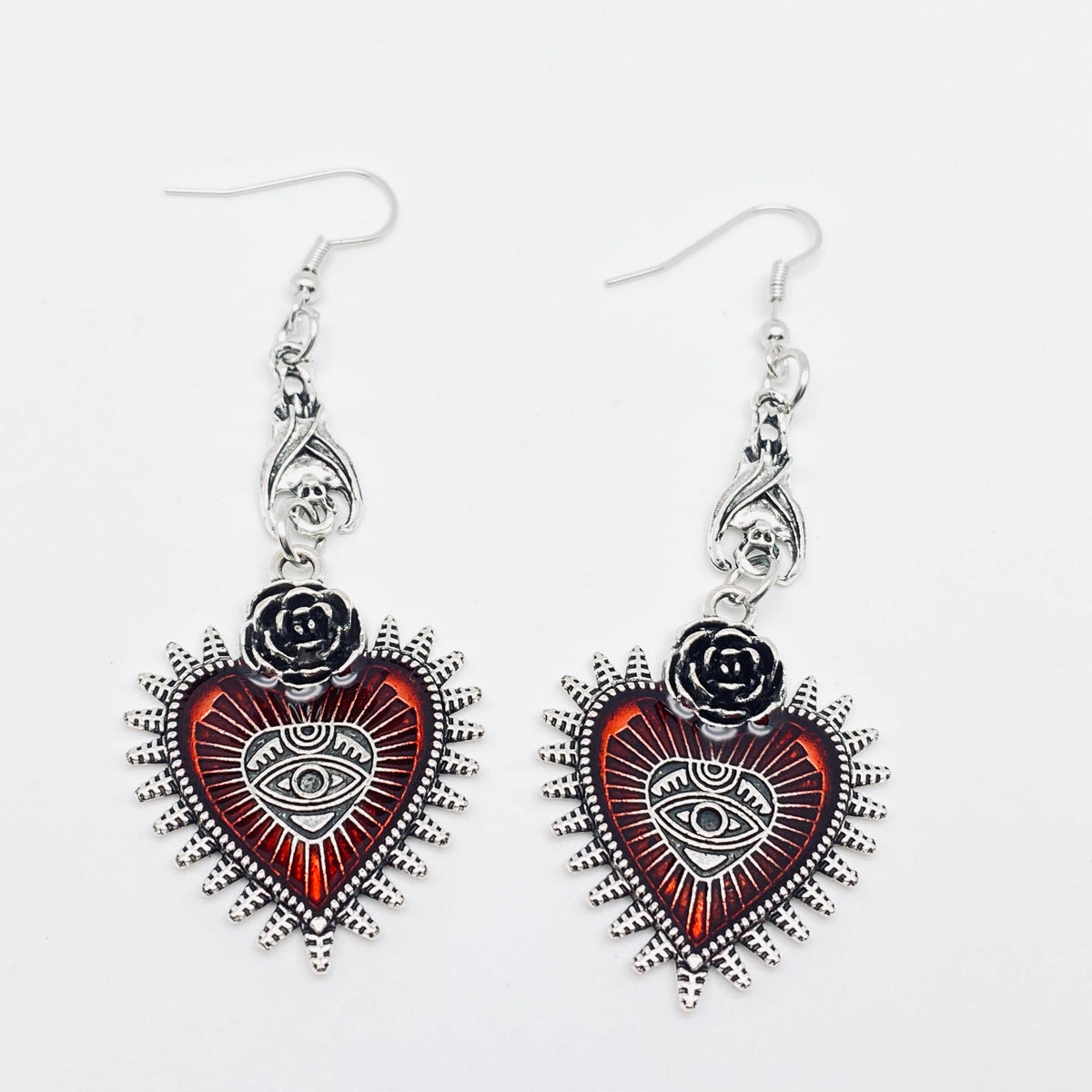 Gothic Bat Heart Bloody Eye Earrings