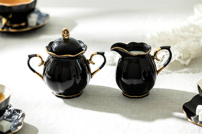 Black & Gold Scallop Porcelain Sugar and Creamer Set