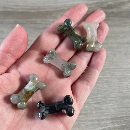 Gemstone Dog Bone Figurine –Small Crystal Carving, Gift Shop
