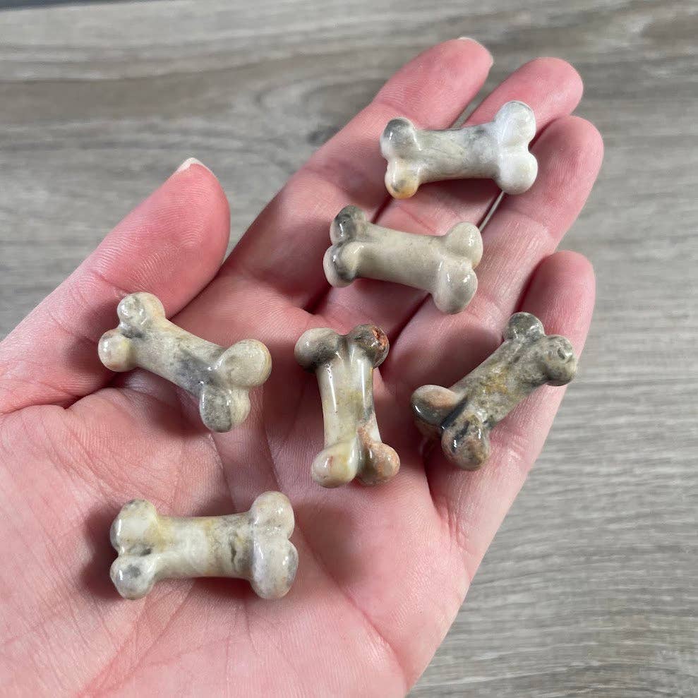 Gemstone Dog Bone Figurine –Small Crystal Carving, Gift Shop