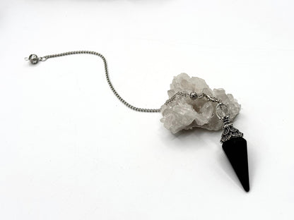 Double Cap Black Obsidian Pendulum