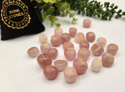 Rose Quartz Rune Sets with Velvet Pouch and Grid