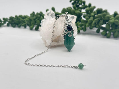 Gemstone Pendulum  12 Faceted Antique Silver Color