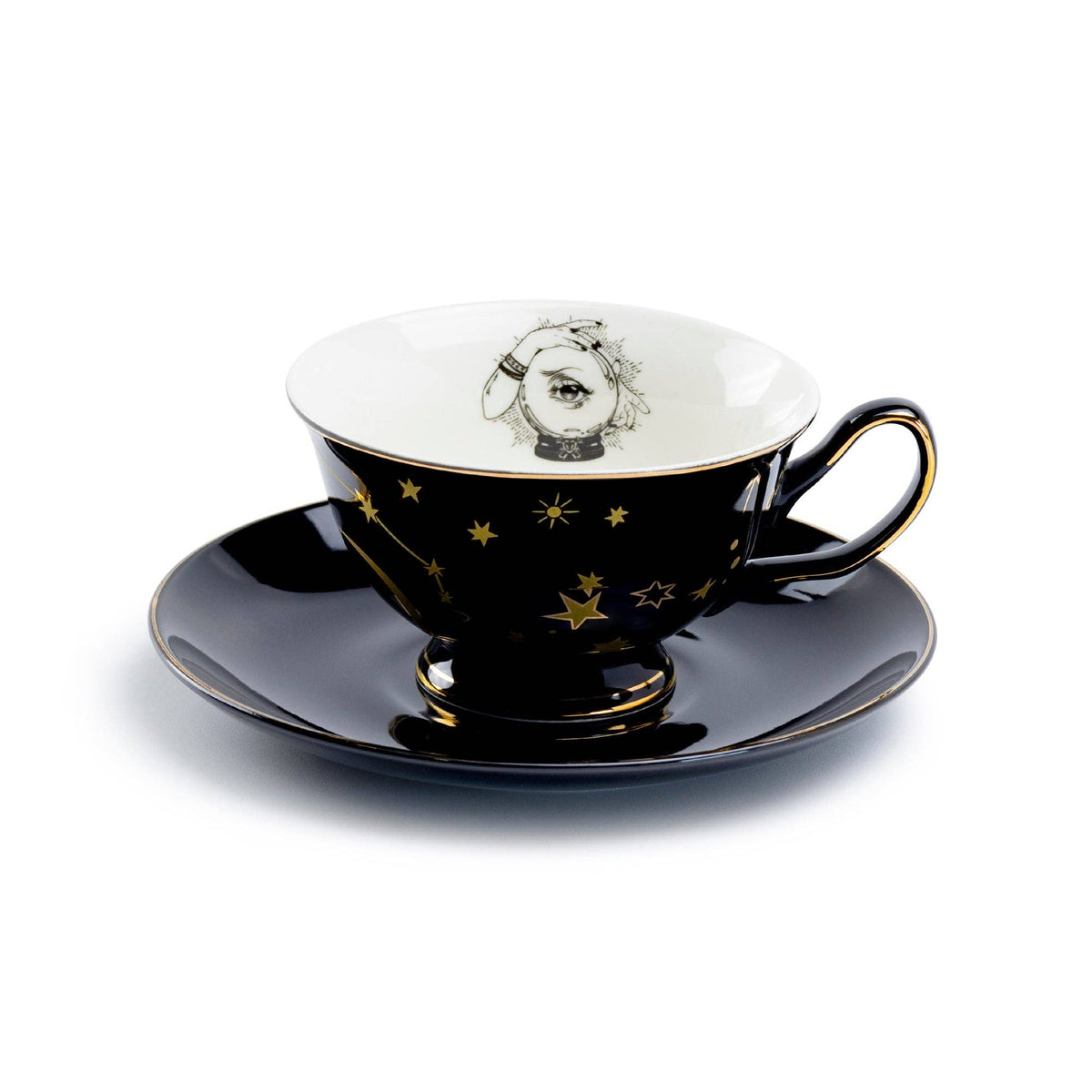 Crystal Ball Astrology Black & Gold Tea Cup and Saucer