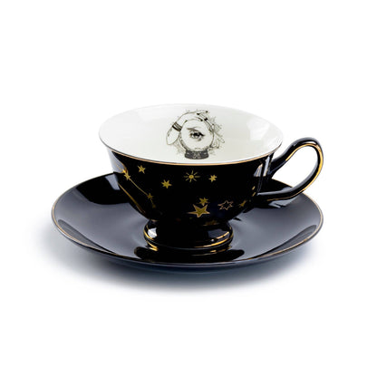 Crystal Ball Astrology Black & Gold Tea Cup and Saucer