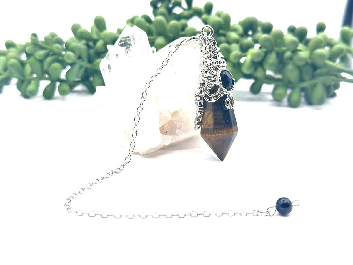 Gemstone Pendulum  12 Faceted Antique Silver Color