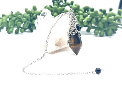 Gemstone Pendulum  12 Faceted Antique Silver Color