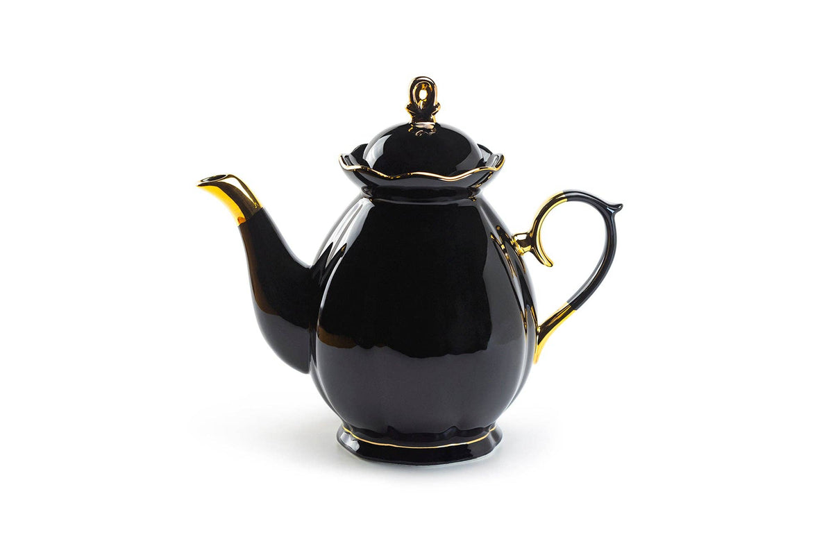 Black & Gold Scallop Porcelain Teapot (40 oz)