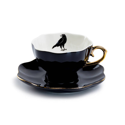 Raven Black & Gold Tea Cup and Saucer