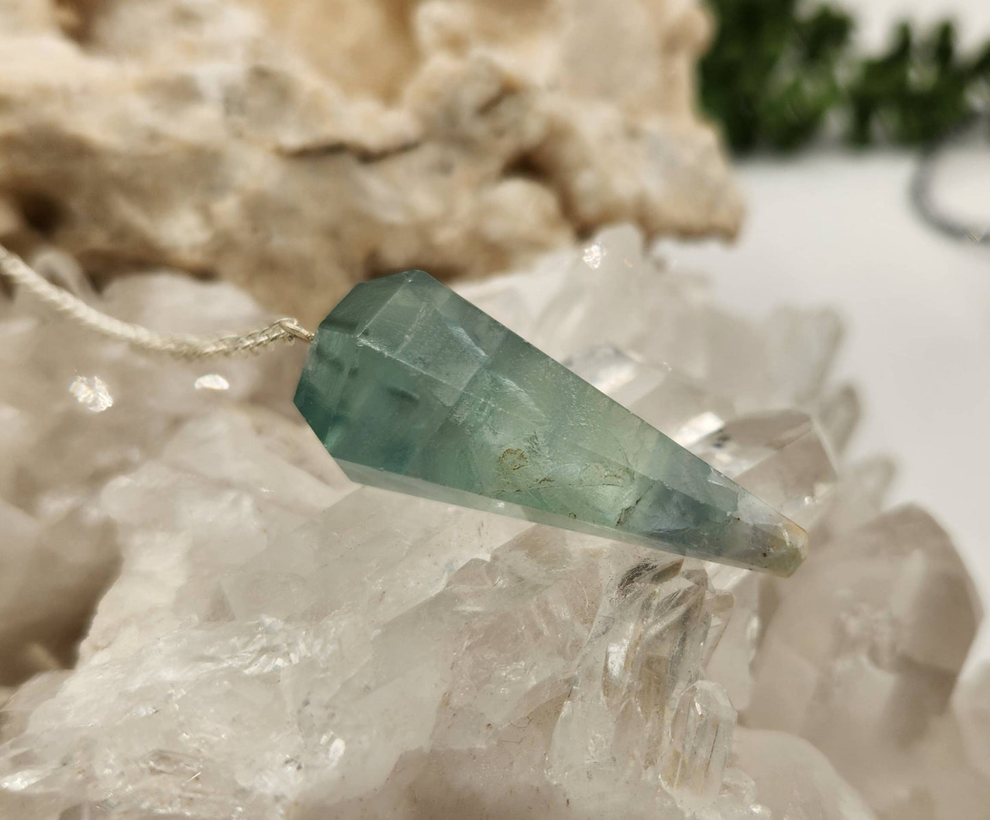 Rainbow Fluorite Pendulum w/Silver Plated Chain