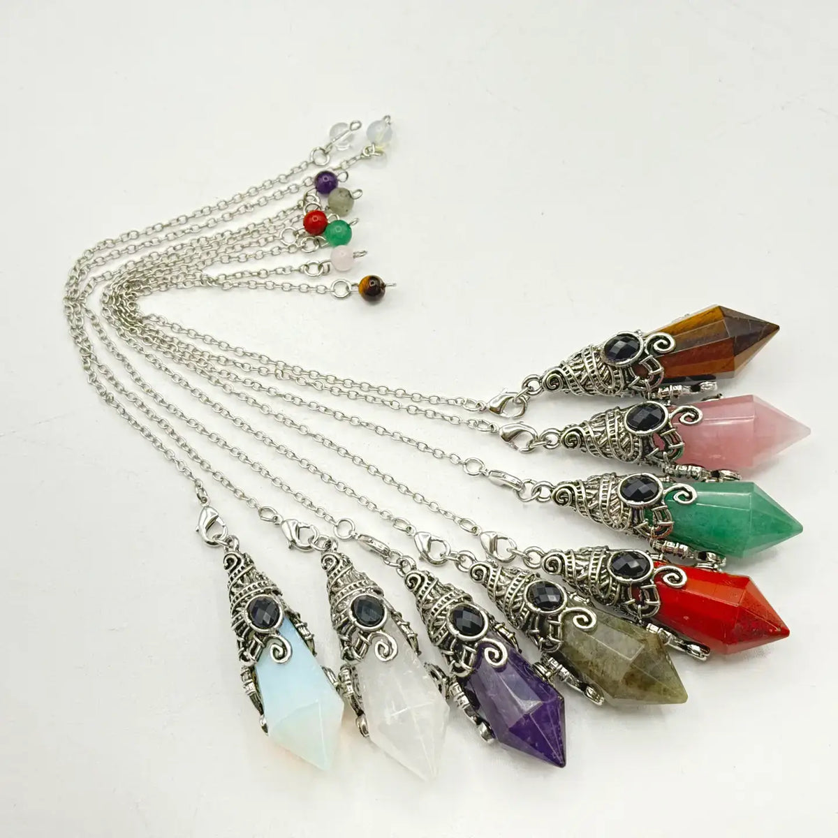Gemstone Pendulum  12 Faceted Antique Silver Color