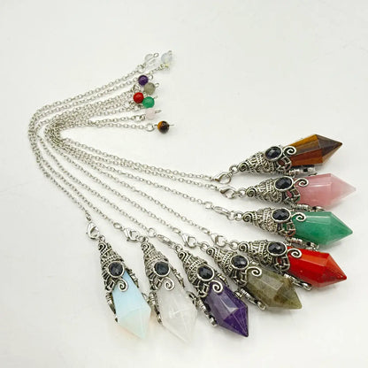 Gemstone Pendulum  12 Faceted Antique Silver Color