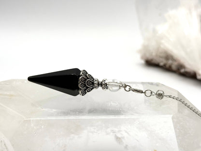 Double Cap Black Obsidian Pendulum