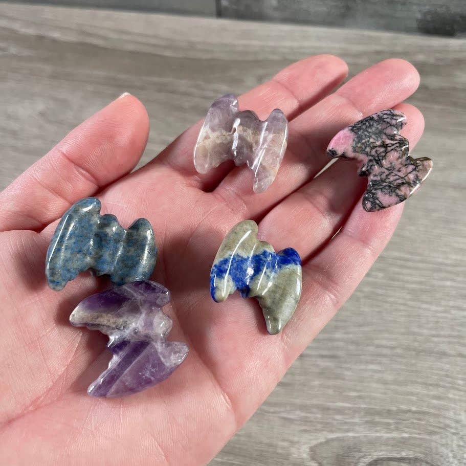 Bat Gemstone Figurines – Mini Carved Crystal Bats