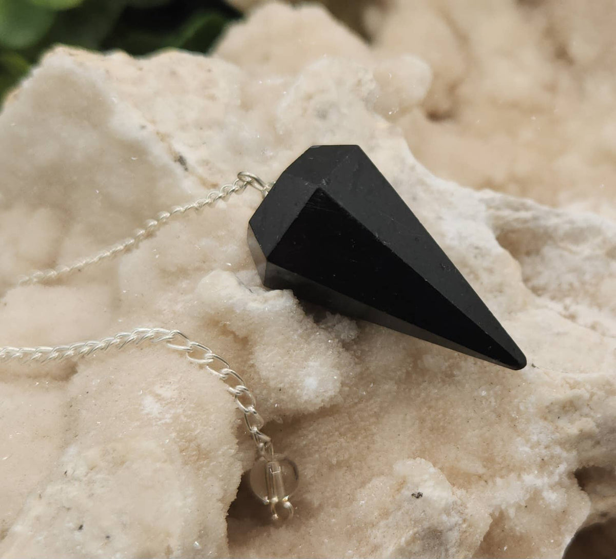 Black Tourmaline Pendulum Pendulum w/Silver Plated Chain
