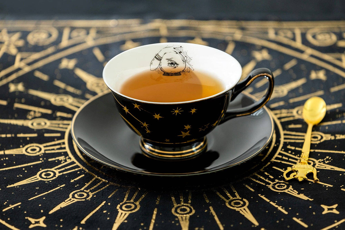 Crystal Ball Astrology Black & Gold Tea Cup and Saucer