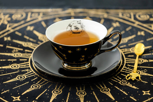 Crystal Ball Astrology Black & Gold Tea Cup and Saucer