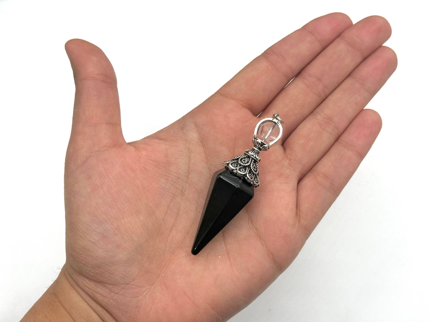 Double Cap Black Obsidian Pendulum