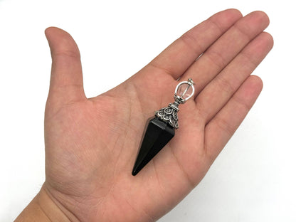 Double Cap Black Obsidian Pendulum