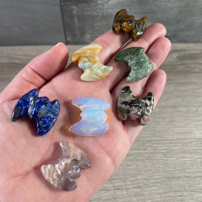 Bat Gemstone Figurines – Mini Carved Crystal Bats