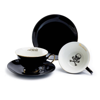 Arsenic Skull Black & Gold Tea Cup and Saucer
