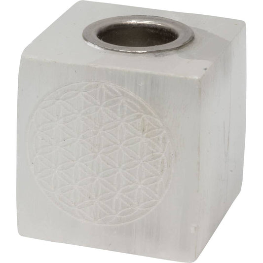 Selenite Mini Candle Holder Cube - Flower of Life