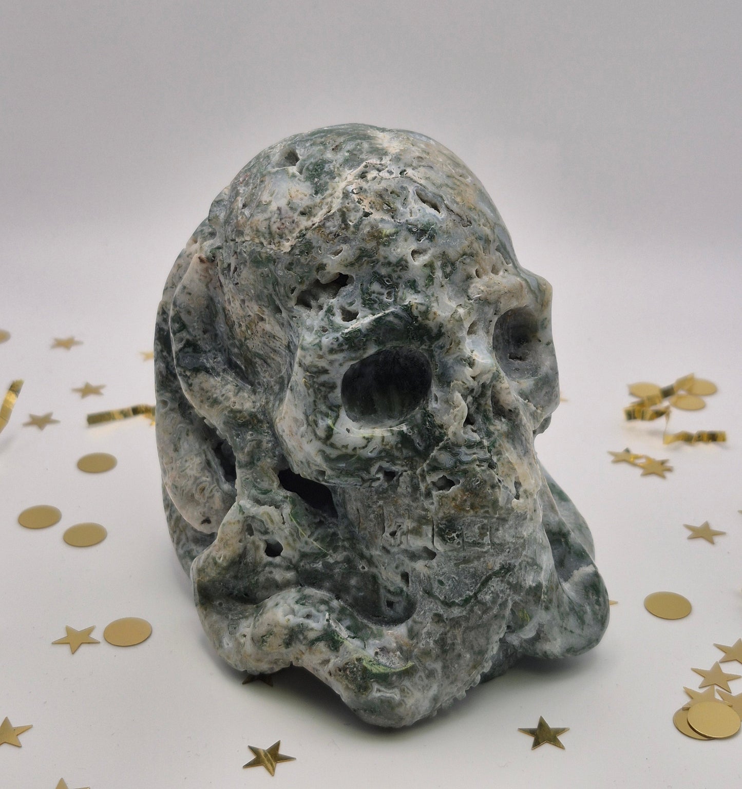 Moss Agate Skull with Tentacles