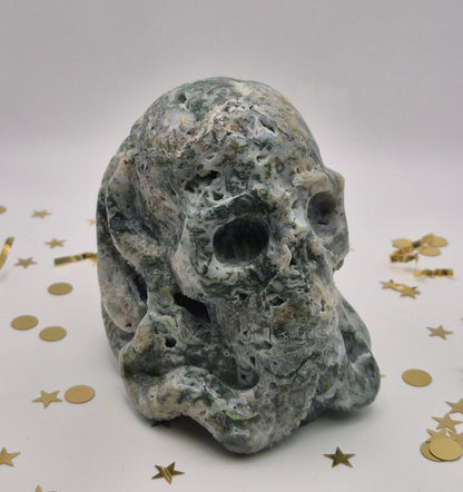 Moss Agate Skull with Tentacles