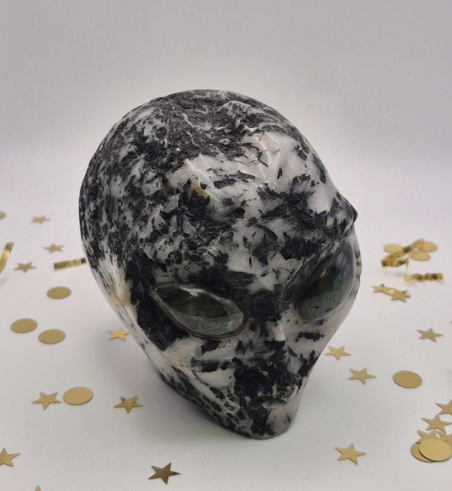 Moonstone & Tourmaline Alien Skull