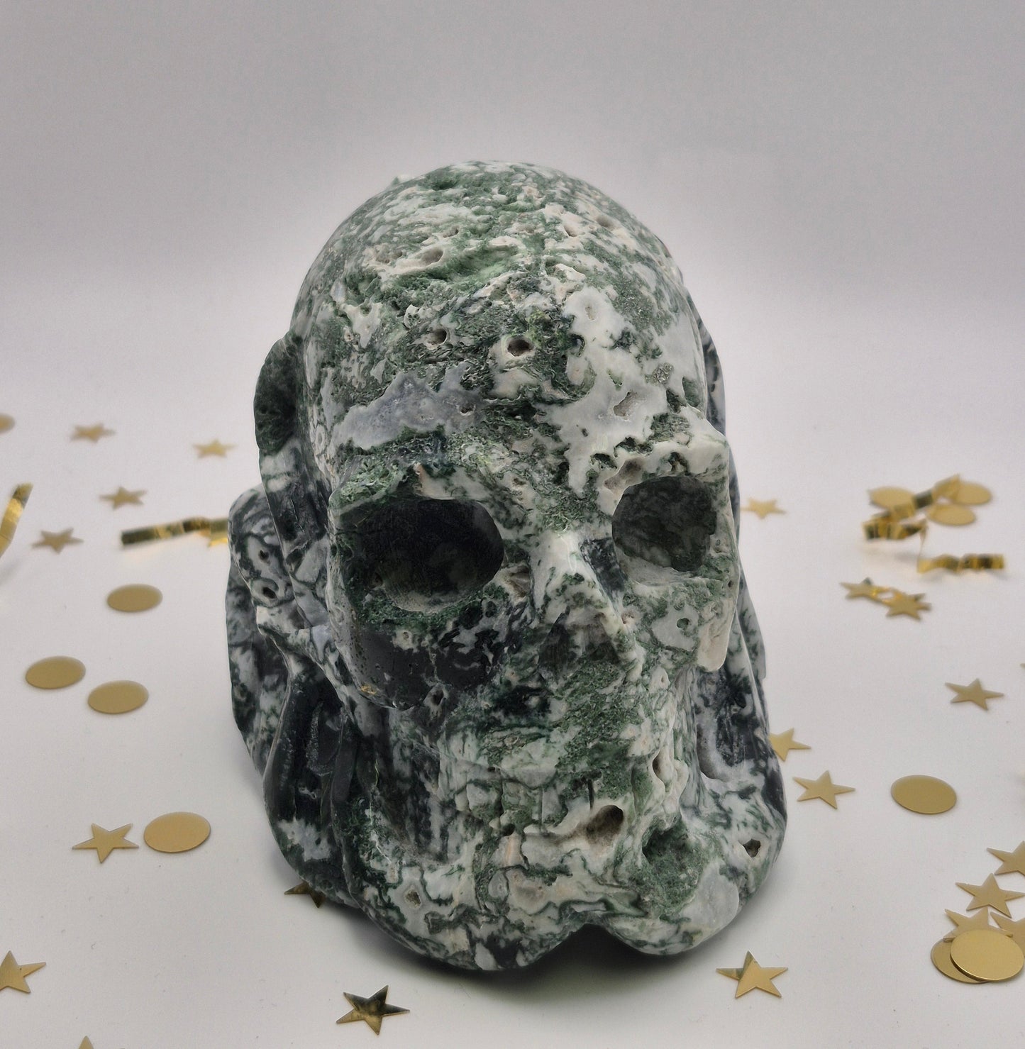 Moss Agate Skull with Tentacles