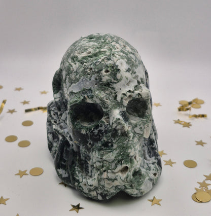 Moss Agate Skull with Tentacles