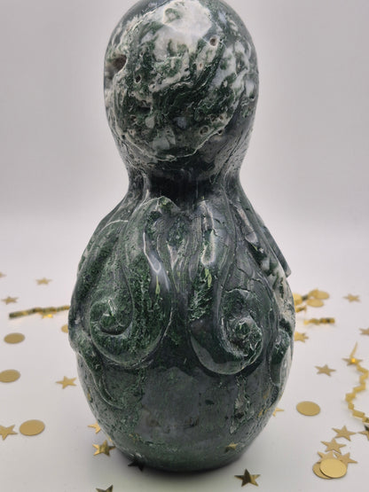Moss Agate Octopus on Skull