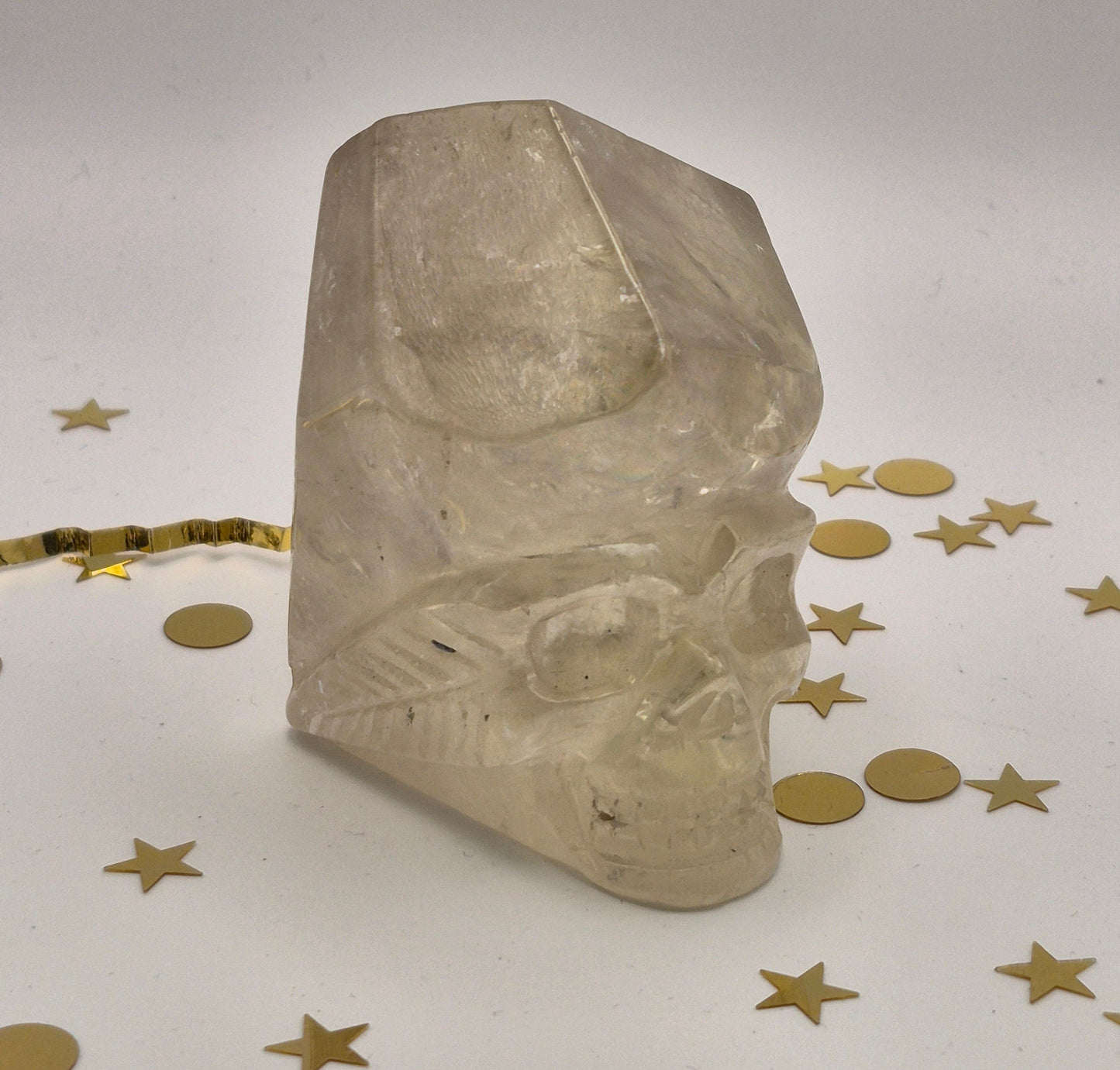 Quartz Skull with Feather Detail