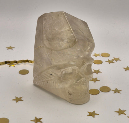Quartz Skull with Feather Detail