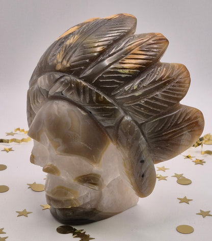 Agate and Quartz Headdress Skull