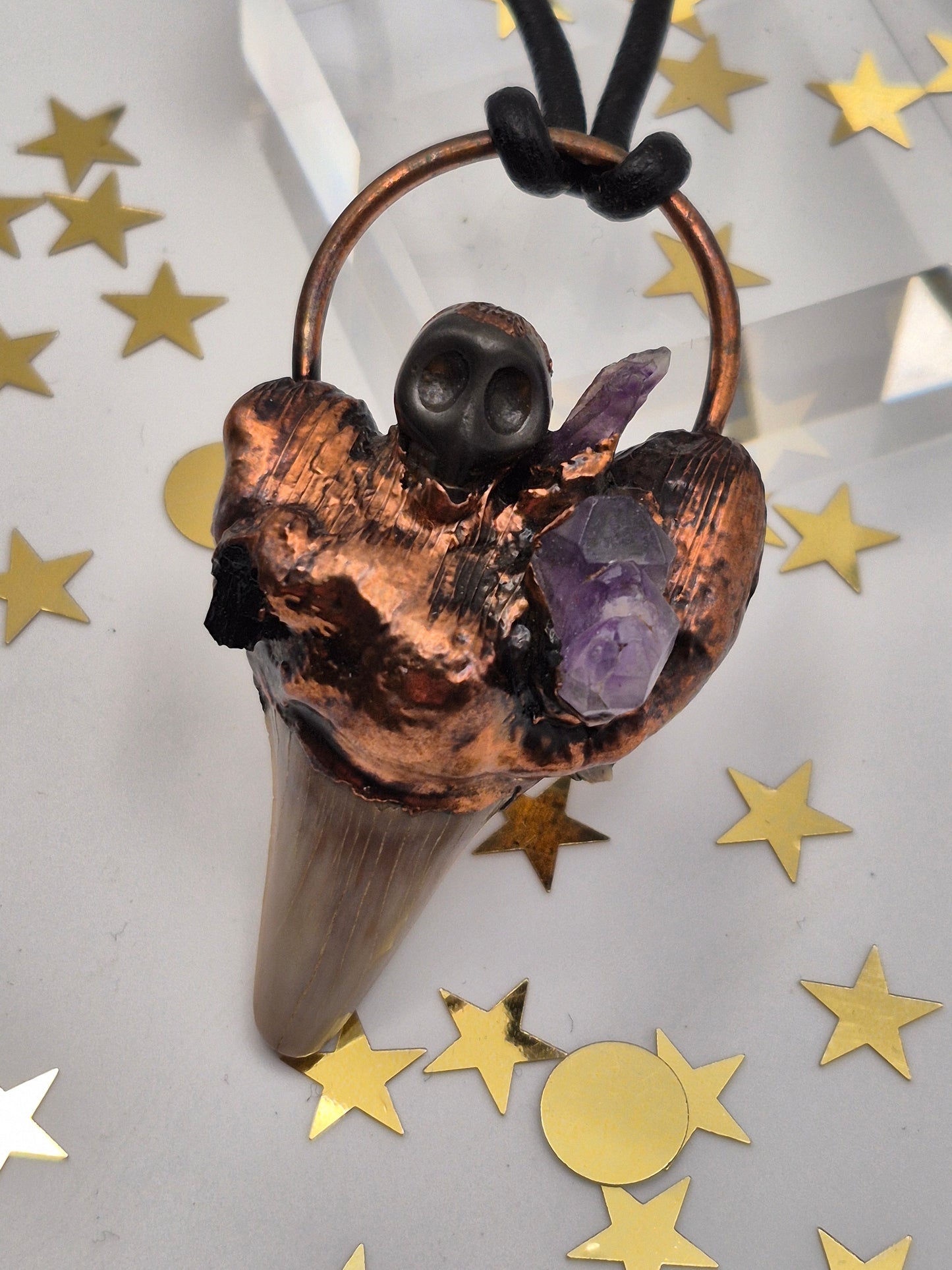 Shark Tooth with Amethyst and Black Tourmaline