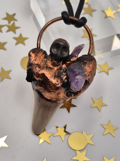 Shark Tooth with Amethyst and Black Tourmaline