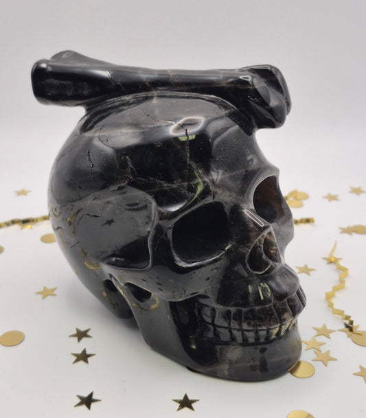 Smokey Quartz Skull with Bone