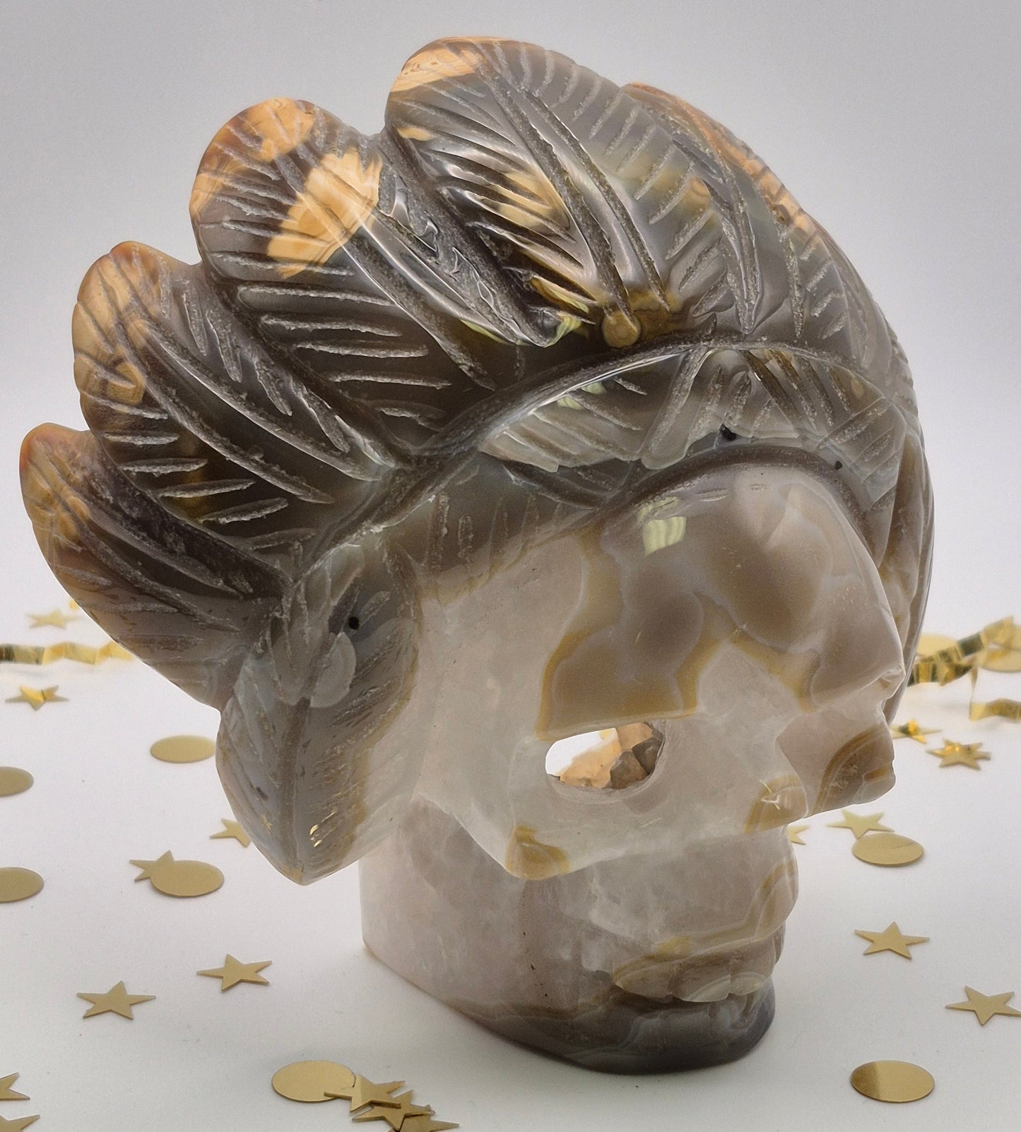 Agate and Quartz Headdress Skull