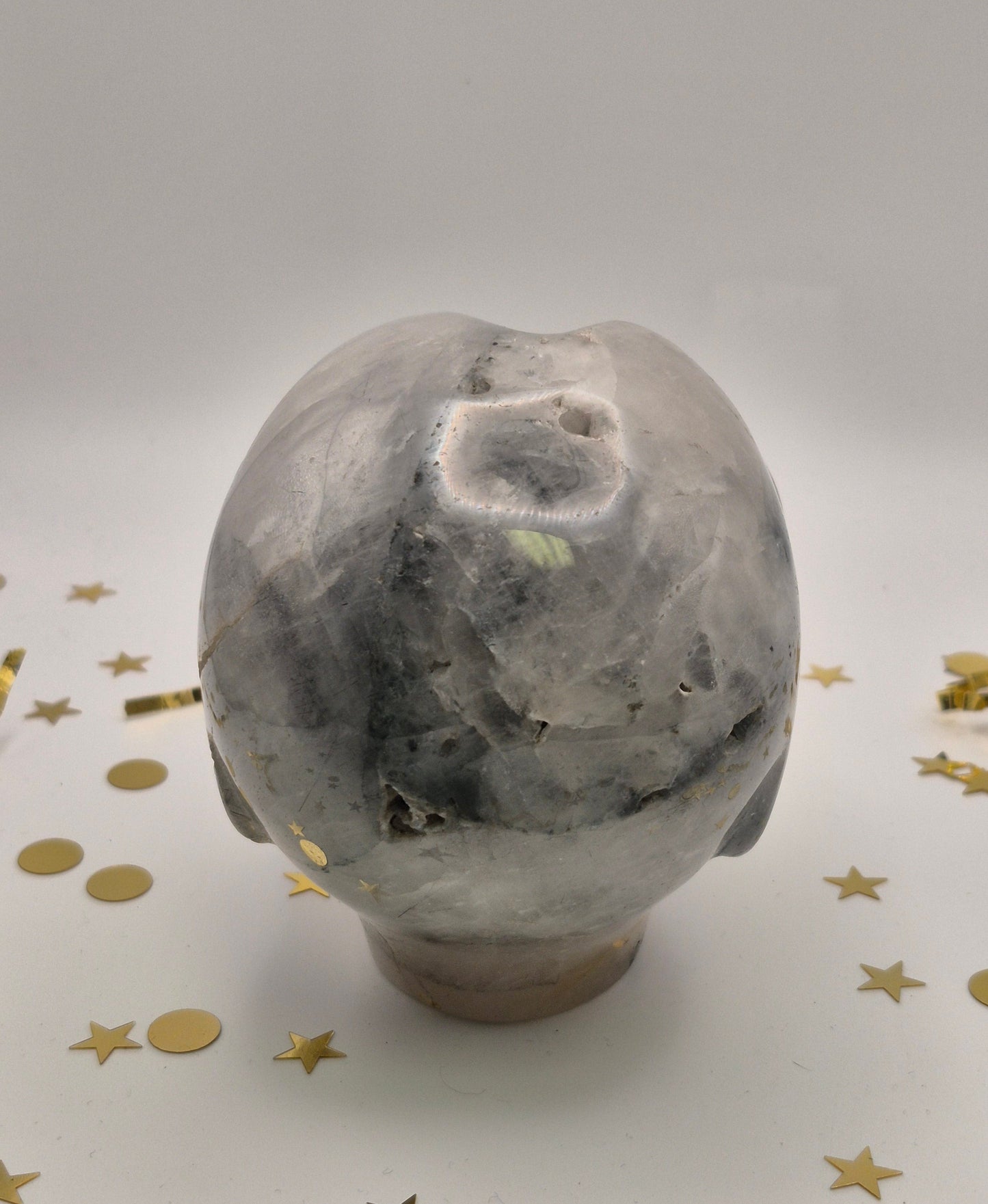 Quartz Alien Skull with Labradorite Eyes