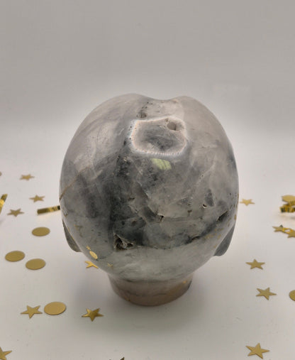 Quartz Alien Skull with Labradorite Eyes