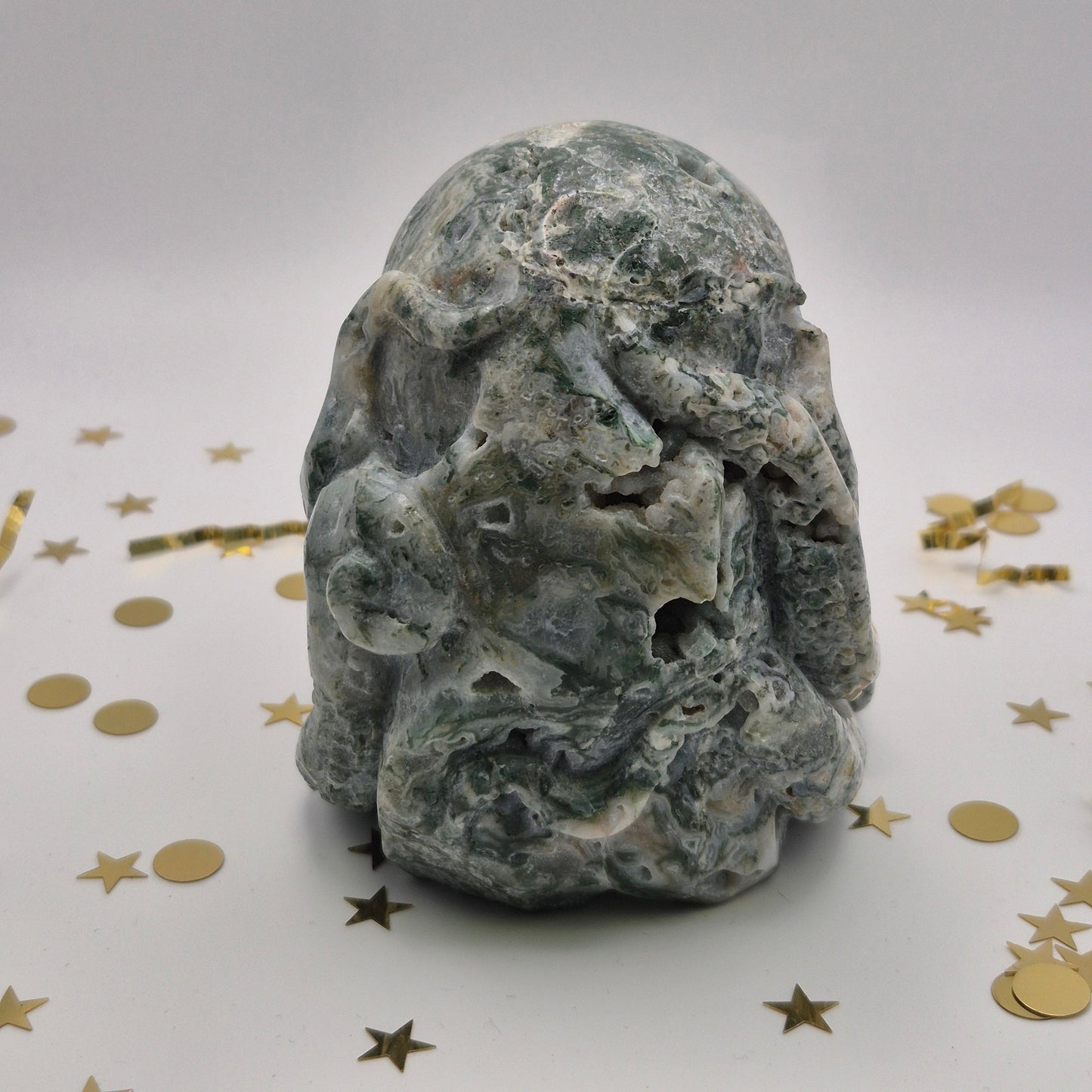 Moss Agate Skull with Tentacles